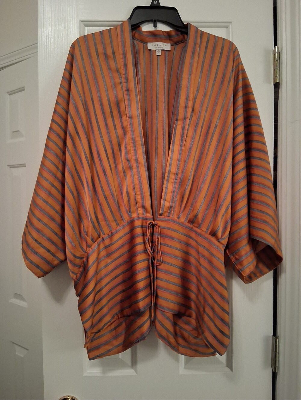 Hayden Orange and Gray Striped Drawstring Kimono